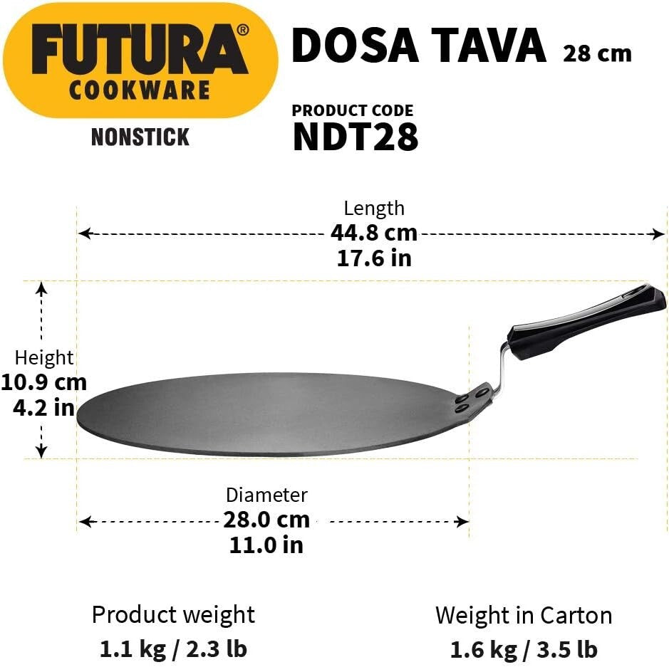 Hawkins Futura Non-Stick Flat Dosa Tava Griddle, 11-Inch,Black Size Name:11-Inch